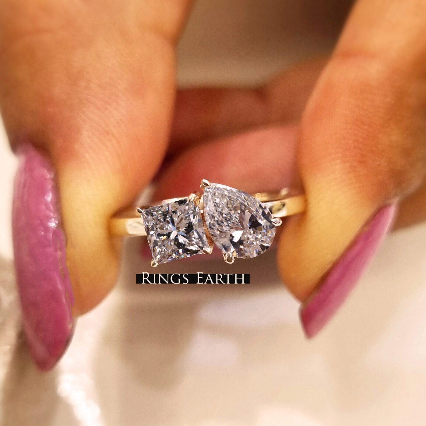 White Toi-et-moi Two Stone Lab-Diamond Engagement Ring; Juwels & Co.