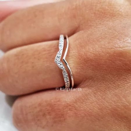 Natural Diamonds Crown stacking 14K White Gold wedding band for her, Promise band, Gift for her RE127