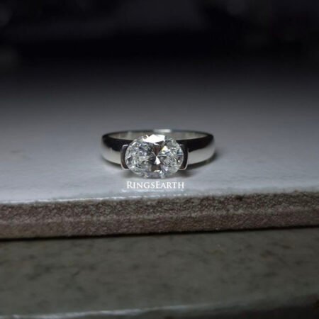 1.78ct Oval cut Certified Lab Grown Diamond Half Bezel set 14KT White Gold Engagement Ring