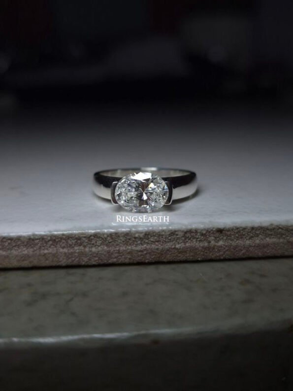 1.78ct Oval cut Certified Lab Grown Diamond Half Bezel set 14KT White Gold Engagement Ring