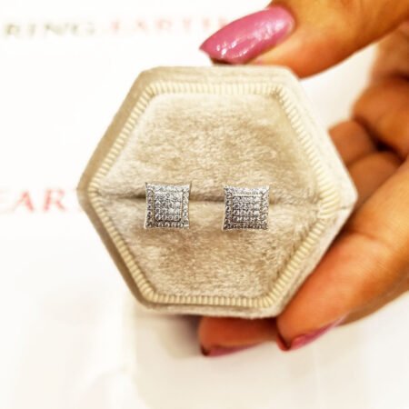 Modern Elegance Revealed: Certified CVD Diamonds Square Cluster Stud Earrings Set | Elevate Your Style!