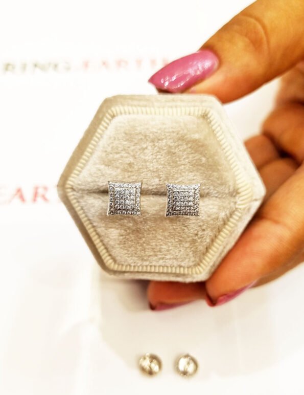 Modern Elegance Revealed: Certified CVD Diamonds Square Cluster Stud Earrings Set | Elevate Your Style!