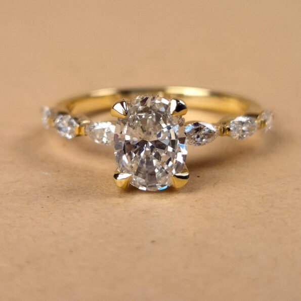 1.43ctw F Color VS1 Clarity SGL Certified Lab Grown Oval Cut Lab Diamond Solitaire Hidden Halo Engagement Ring, Side Marquise & Round Diamonds RE353