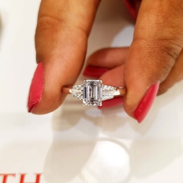 1.02 Carat IGI certified F/VS1 Emerald Cut Lab Grown Diamond Engagement Ring, 14k White Gold Ring, EXCLUSIVE Unique design