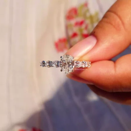 2.68 carat SGL CERTIFIED F/VS1 Oval Cut Lab Diamond Engagement Ring, Side Oval diamonds, 18k White Gold RE371
