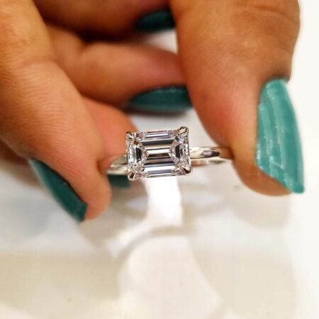 1.69 Carat EAST-WEST IGI Certified F Color VS1 Clarity Emerald Cut Lab Grown Diamond Solitaire Engagement Ring 14k White Gold Trendy Style RE365