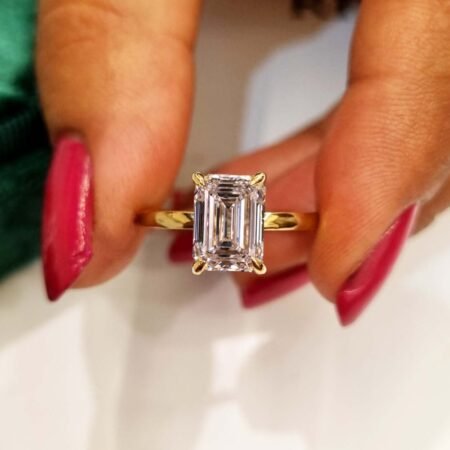 14k Gold 2.16ctw Emerald cut IGI Certified Lab Grown Diamond, Hidden Halo Engagement ring RE405