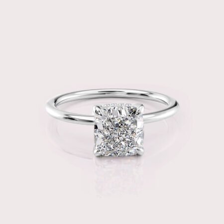 2.15 CT IGI Certified Cushion cut CVD Diamond,14K White Gold Diamond Ring, Hidden Halo Engagement Ring RE466