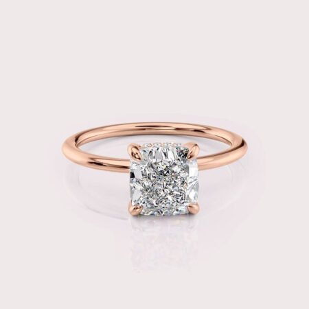 2.15 CT IGI Certified Cushion cut CVD Diamond,14K Rose Gold Diamond Ring, Hidden Halo Engagement Ring RE465