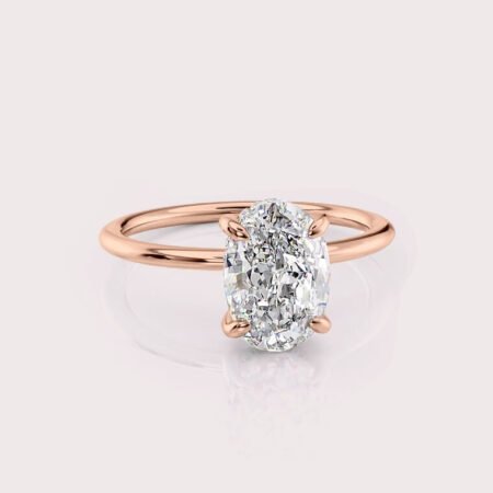 2.12 CT IGI Certified Oval cut CVD Diamond,14K Rose Gold Diamond Ring, Hidden Halo Engagement Ring RE470