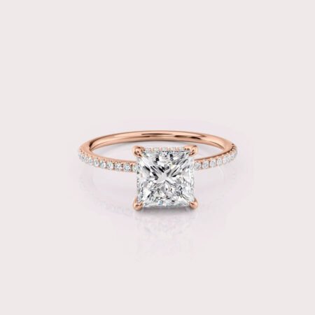 2.86 CT IGI Certified Princess cut CVD Diamond,14K Rose Gold Diamond Ring, Hidden Halo & Side Diamonds Engagement Ring RE488