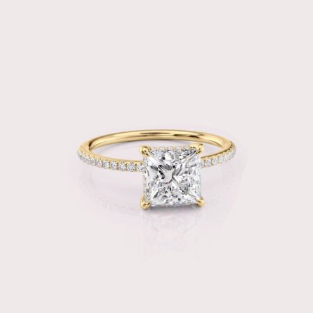 2.86 CT IGI Certified Princess cut CVD Diamond,14K Yellow Gold Diamond Ring, Hidden Halo & Side Diamonds Engagement Ring RE490