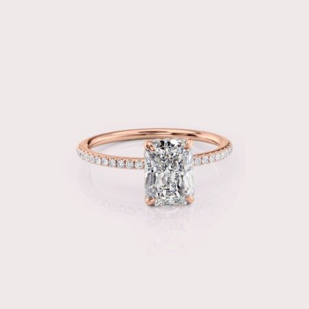 1.46 CT IGI Certified Radiant cut CVD Diamond,14K Rose Gold Diamond Ring, Hidden Halo & Side Diamonds Engagement Ring RE491