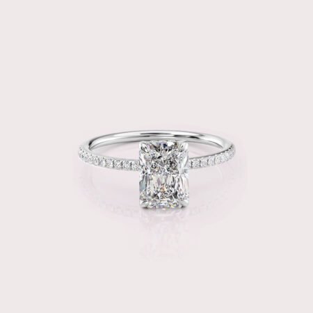 1.46 CT IGI Certified Radiant cut CVD Diamond,14K White Gold Diamond Ring, Hidden Halo & Side Diamonds Engagement Ring RE492