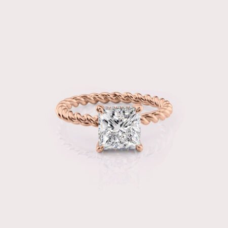 2.14 CT IGI Certified Princess cut CVD Diamond,14K Rose Gold Diamond Ring, Hidden Halo with Rope style band RE522