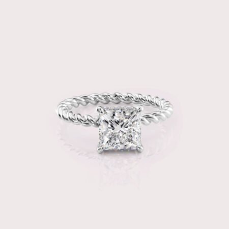 2.14 CT IGI Certified Princess cut CVD Diamond,14K White Gold Diamond Ring, Hidden Halo with Rope style band RE523