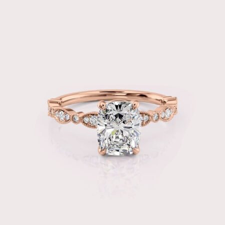 2.62 CT IGI Certified Elongated Cushion cut CVD Diamond,14K Rose Gold Wedding Ring, Side Round Diamonds Wedding Ring RE444