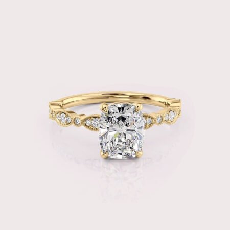 2.62 CT IGI Certified Elongated Cushion cut CVD Diamond,14K Yellow Gold Wedding Ring, Side Round Diamonds Wedding Ring RE446