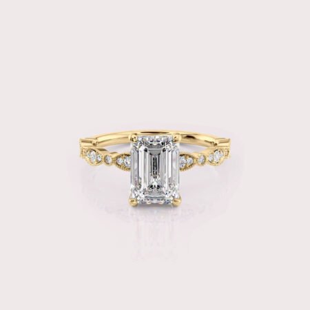 2.64 CT IGI Certified Emerald cut CVD Diamond,14K Yellow Gold Wedding Ring, Side Round Diamonds Wedding Ring RE449