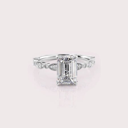 2.64 CT IGI Certified Emerald cut CVD Diamond,14K White Gold Wedding Ring, Side Round Diamonds Wedding Ring RE448