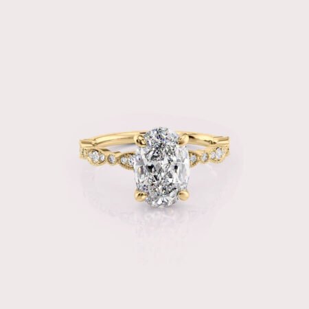 2.12 CT IGI Certified Oval cut CVD Diamond,14K Yellow Gold Wedding Ring, Side Round Diamonds Engagement Ring RE452