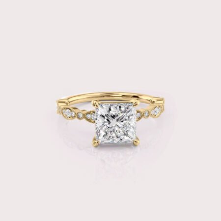 2.16 CT IGI Certified Princess cut CVD Diamond,14K Yellow Gold Wedding Ring, Side Round Diamonds Engagement Ring RE455