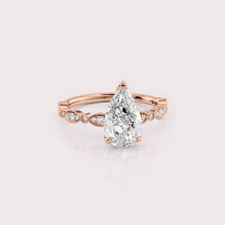 1.91 CT IGI Certified Pear cut CVD Diamond,14K Rose Gold Wedding Ring, Side Round Diamonds Engagement Ring RE456