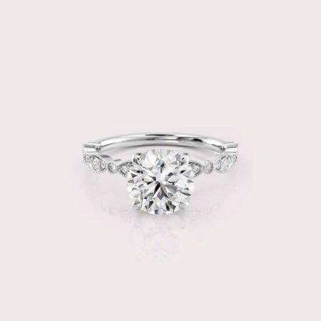 2.16 CT IGI Certified Round cut CVD Diamond,14K White Gold Wedding Ring, Side Round Diamonds Engagement Ring RE463