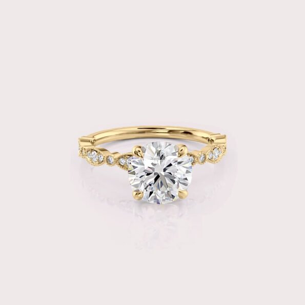 2.16 CT IGI Certified Round cut CVD Diamond,14K Yellow Gold Wedding Ring, Side Round Diamonds Engagement Ring RE464