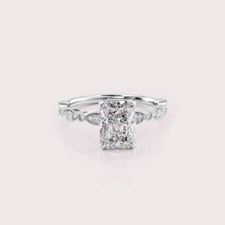 1.93 CT IGI Certified Radiant cut CVD Diamond,14K White Gold Wedding Ring, Side Round Diamonds Engagement Ring RE460