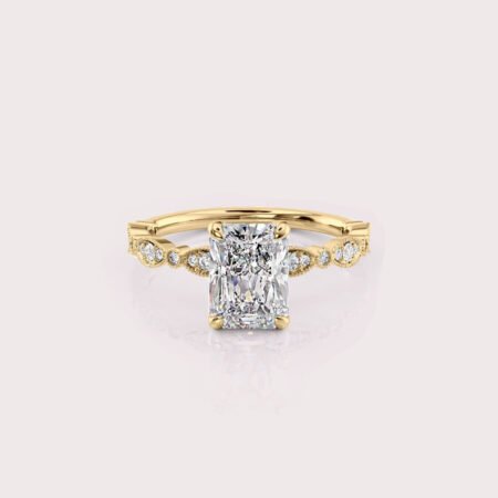 1.93 CT IGI Certified Radiant cut CVD Diamond,14K Yellow Gold Wedding Ring, Side Round Diamonds Engagement Ring RE461