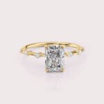 1.92 CT IGI Certified Radiant cut CVD Diamond,14K Yellow Gold & Side Round Diamonds Ring RE535