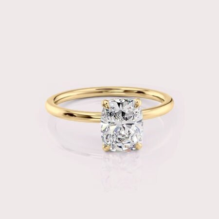 2.13 CT IGI Certified Elongated Cushion cut CVD Diamond,14K Yellow Gold Diamond Ring, Hidden Halo Engagement Ring RE505