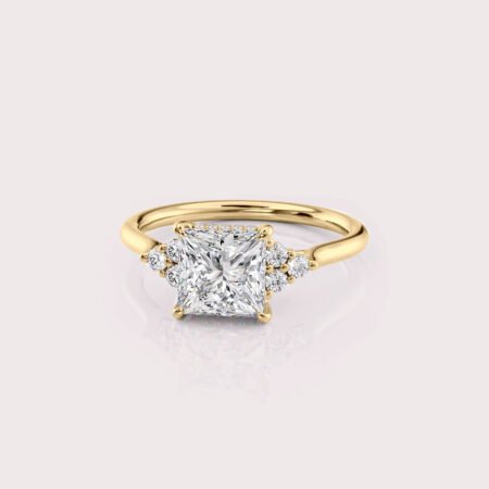 2.16 CT IGI Certified Princess cut CVD Diamond,14K Yellow Gold Diamond Ring, Hidden Halo Engagement Ring RE495