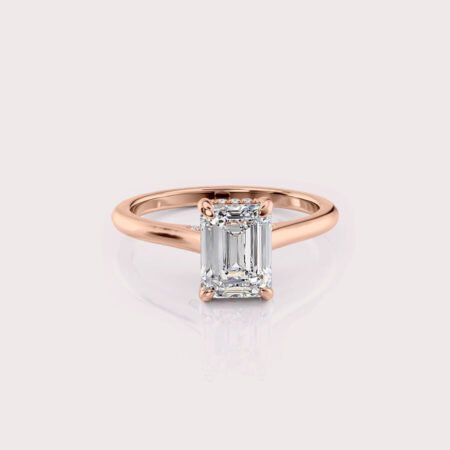 2.18 CT IGI Certified Emerald cut CVD Diamond,14K Rose Gold Wedding Ring, Hidden Halo Wedding Ring RE420