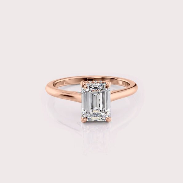 2.18 CT IGI Certified Emerald cut CVD Diamond,14K Rose Gold Wedding Ring, Hidden Halo Wedding Ring RE420