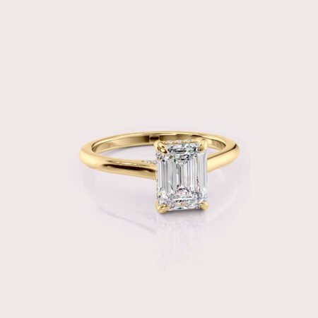 2.18 CT IGI Certified Emerald cut CVD Diamond,14K Yellow Gold Wedding Ring, Hidden Halo Wedding Ring RE422