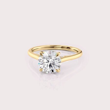 2.0 CT IGI Certified Round cut CVD Diamond,14K Yellow Gold Wedding Ring, Hidden Halo Wedding Ring RE435