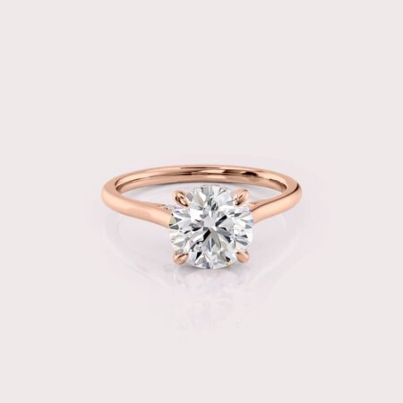 2.0 CT IGI Certified Round cut CVD Diamond,14K Rose Gold Wedding Ring, Hidden Halo Wedding Ring RE436