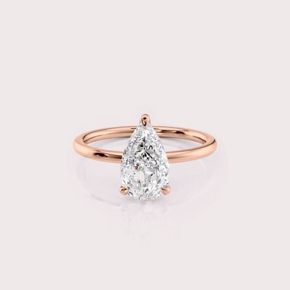 1.68 CT IGI Certified Pear cut CVD Diamond,14K Rose Gold & Hidden Halo Round Diamonds Ring RE554