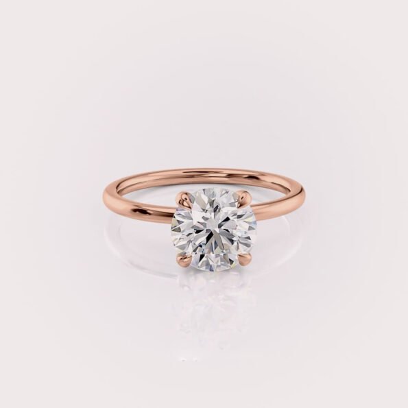 2.00CT Round Lab Diamond Low Profile 4-Prongs, Hidden Accents Lab Diamonds 14K Rose Gold RE780