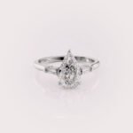 2.33Ct Pear CVD diamond & Tapper Baguette three stones engagement ring in 14ct White gold RE716