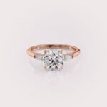 2.38Ct Round CVD diamond & Tapper Baguette three stones engagement ring in 14ct Rose gold RE721