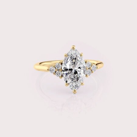 1.92 CT IGI Certified Marquise cut CVD Diamond,14K Yellow Gold & Side Round Diamonds Ring RE557