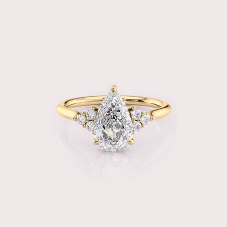 1.77 CT IGI Certified Pear cut CVD Diamond,14K Yellow Gold & Side Round Diamonds Ring RE572