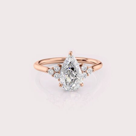 1.77 CT IGI Certified Pear cut CVD Diamond,14K Rose Gold & Side Round Diamonds Ring RE573