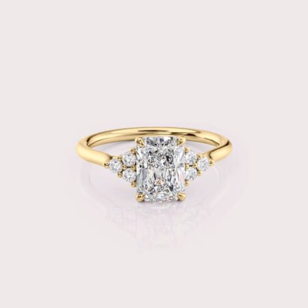 1.74 CT IGI Certified Radiant cut CVD Diamond, 14K Yellow Gold & Side Round Diamonds Ring RE561