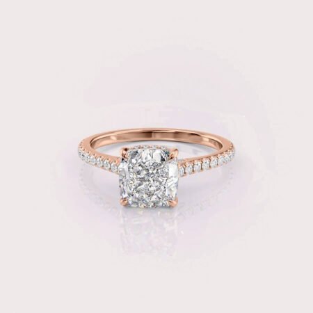 2.58 CT IGI Certified Cushion cut CVD Diamond,14K Rose Gold Ring with Hidden Halo & Side Round Diamonds RE622