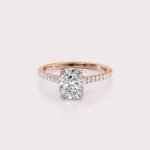 3.02 CT IGI Certified Elongated Cushion cut CVD Diamond,14KT Rose Gold Ring with Hidden Halo & Side Round Diamonds RE627