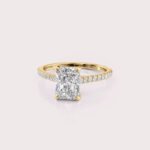 2.53 CT IGI Certified Radiant cut CVD Diamond,14KT Yellow Gold Ring with Hidden Halo & Side Round Diamonds RE639